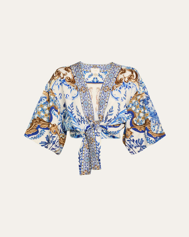 Azul Adventured Tie-Front Puff-Sleeve Top